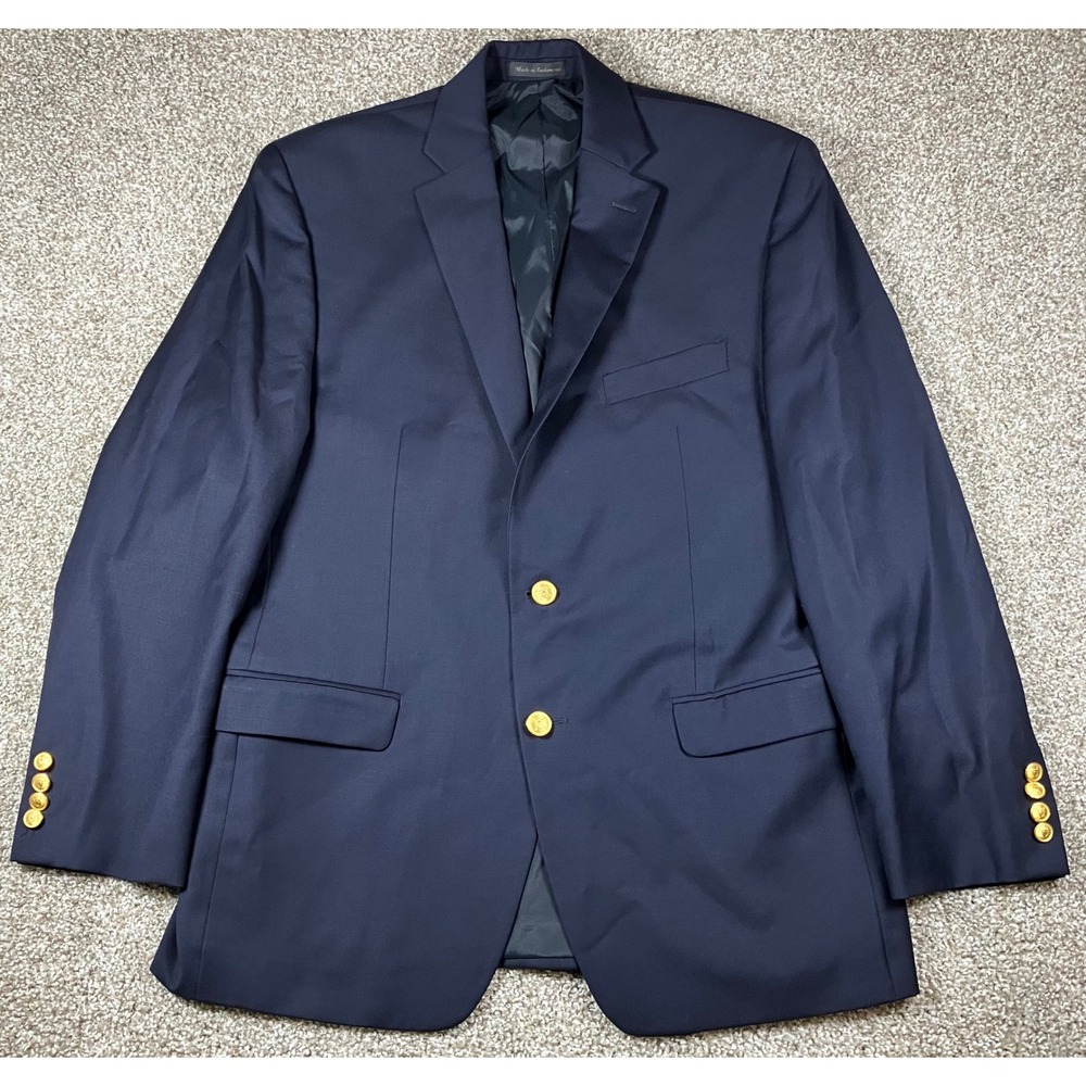 Lauren Ralph Lauren Mens 41R Navy Blue 100% Wool Gold Crest Button Blazer Jacket